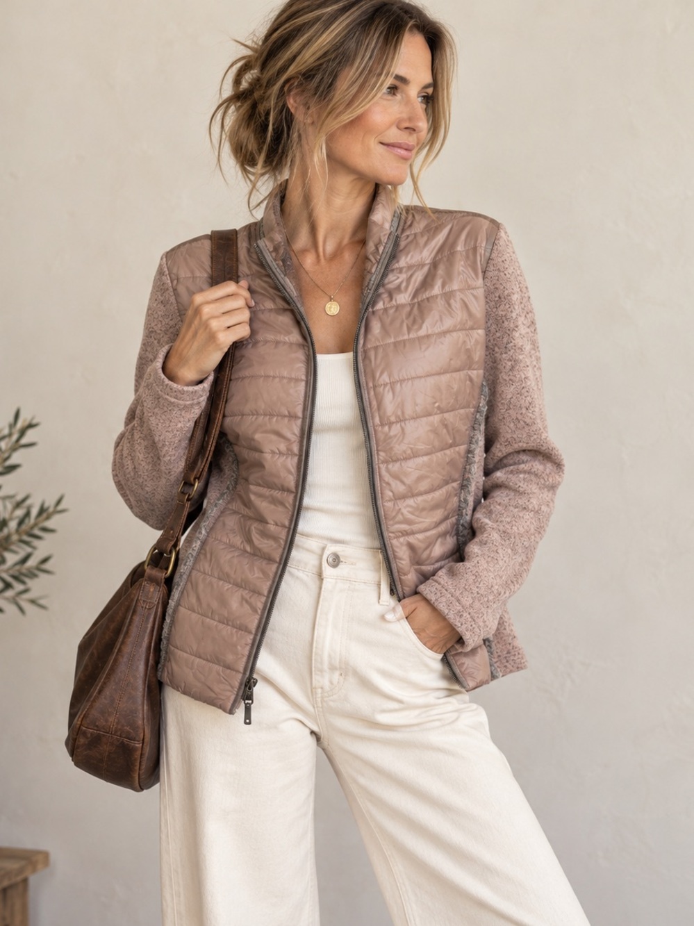 Just White Designed by SE Rose Mixed Media Quilted Jacket